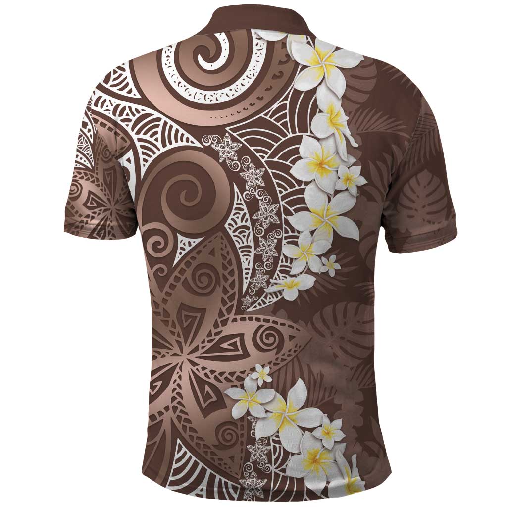 Mocha Mousse Polynesian Tribal Frangipani Tropical Vibe Polo Shirt
