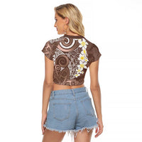 Mocha Mousse Polynesian Tribal Frangipani Tropical Vibe Raglan Cropped T Shirt