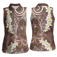 Mocha Mousse Polynesian Tribal Frangipani Tropical Vibe Women Sleeveless Polo Shirt