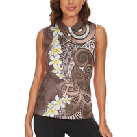 Mocha Mousse Polynesian Tribal Frangipani Tropical Vibe Women Sleeveless Polo Shirt