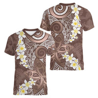 Mocha Mousse Polynesian Tribal Frangipani Tropical Vibe Women V-Neck T-Shirt