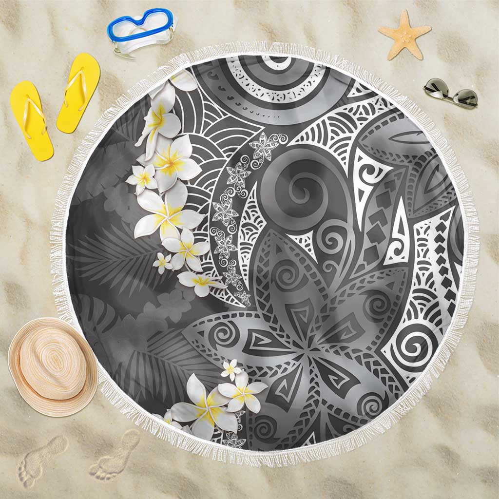 Gray Polynesian Tribal Frangipani Tropical Vibe Beach Blanket