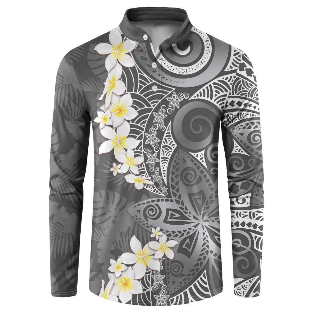 Gray Polynesian Tribal Frangipani Tropical Vibe Button Sweatshirt