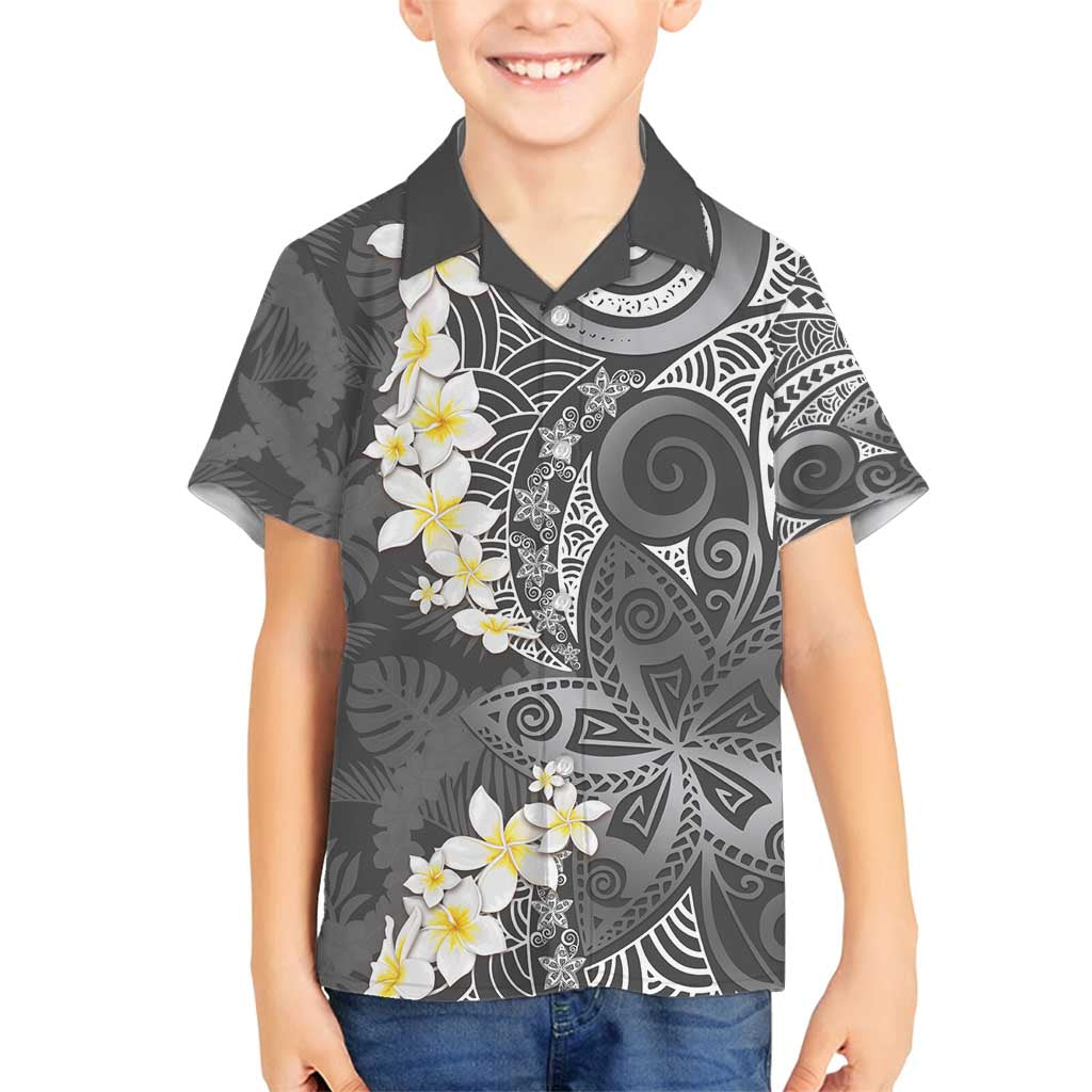 Gray Polynesian Tribal Frangipani Tropical Vibe Family Matching Long Sleeve Bodycon Dress and Hawaiian Shirt LT14 Son's Shirt Gray - Polynesian Pride