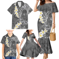 Gray Polynesian Tribal Frangipani Tropical Vibe Family Matching Mermaid Dress and Hawaiian Shirt LT14 - Polynesian Pride