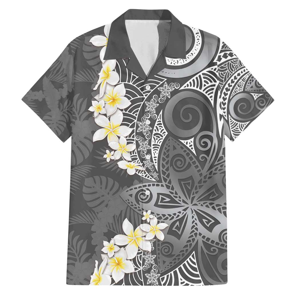 Gray Polynesian Tribal Frangipani Tropical Vibe Family Matching Mermaid Dress and Hawaiian Shirt LT14 Dad's Shirt - Short Sleeve Gray - Polynesian Pride