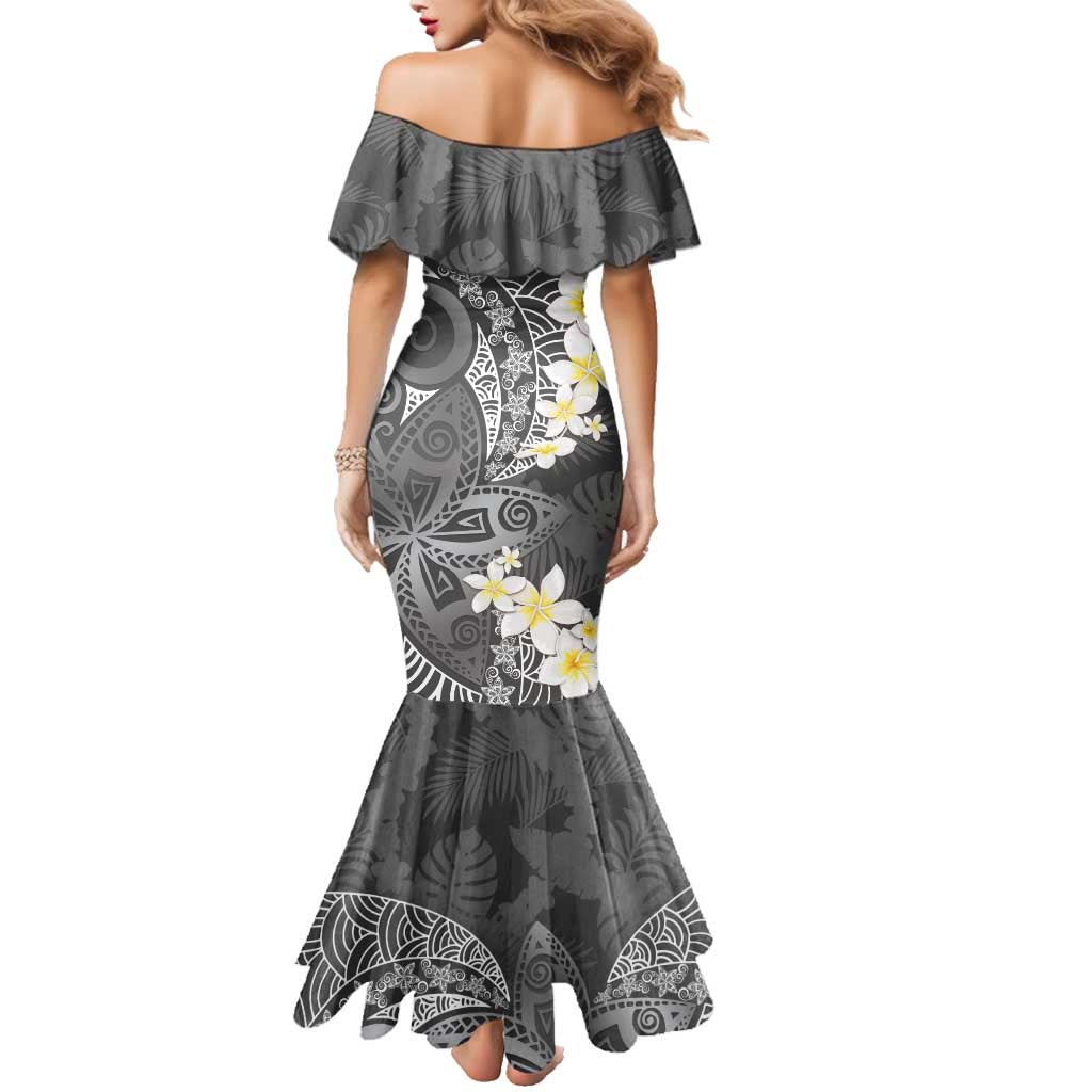 Gray Polynesian Tribal Frangipani Tropical Vibe Family Matching Mermaid Dress and Hawaiian Shirt LT14 - Polynesian Pride