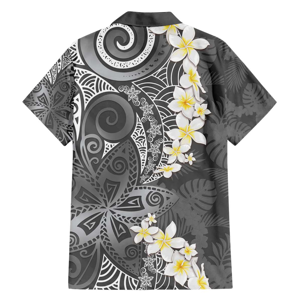 Gray Polynesian Tribal Frangipani Tropical Vibe Family Matching Off The Shoulder Long Sleeve Dress and Hawaiian Shirt LT14 - Polynesian Pride