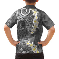 Gray Polynesian Tribal Frangipani Tropical Vibe Family Matching Off Shoulder Maxi Dress and Hawaiian Shirt LT14 - Polynesian Pride