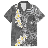 Gray Polynesian Tribal Frangipani Tropical Vibe Family Matching Off Shoulder Maxi Dress and Hawaiian Shirt LT14 Dad's Shirt - Short Sleeve Gray - Polynesian Pride