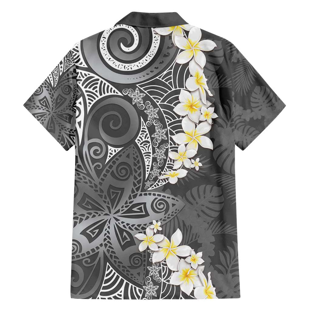 Gray Polynesian Tribal Frangipani Tropical Vibe Family Matching Off Shoulder Maxi Dress and Hawaiian Shirt LT14 - Polynesian Pride