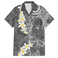 Gray Polynesian Tribal Frangipani Tropical Vibe Family Matching Puletasi and Hawaiian Shirt LT14 Dad's Shirt - Short Sleeve Gray - Polynesian Pride
