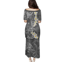 Gray Polynesian Tribal Frangipani Tropical Vibe Family Matching Puletasi and Hawaiian Shirt LT14 - Polynesian Pride