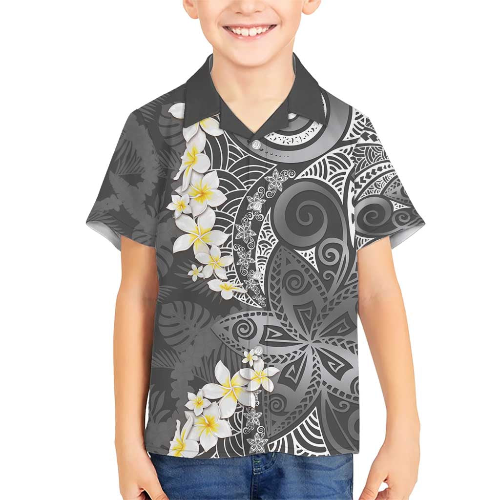Gray Polynesian Tribal Frangipani Tropical Vibe Family Matching Short Sleeve Bodycon Dress and Hawaiian Shirt LT14 Son's Shirt Gray - Polynesian Pride