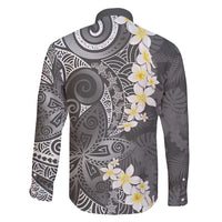 Gray Polynesian Tribal Frangipani Tropical Vibe Family Matching Summer Maxi Dress and Hawaiian Shirt LT14 - Polynesian Pride