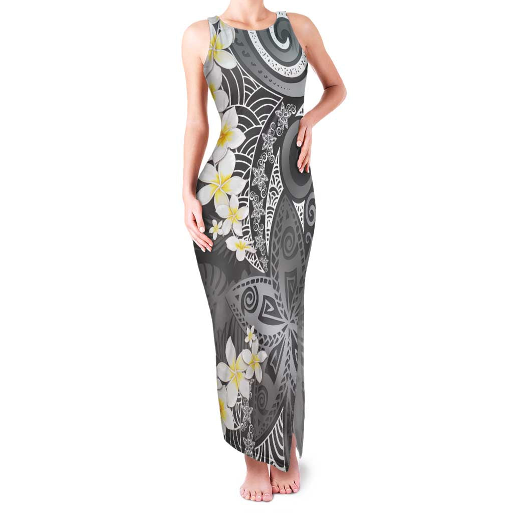 Gray Polynesian Tribal Frangipani Tropical Vibe Family Matching Tank Maxi Dress and Hawaiian Shirt LT14 Mom's Dress Gray - Polynesian Pride