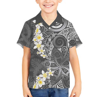 Gray Polynesian Tribal Frangipani Tropical Vibe Hawaiian Shirt