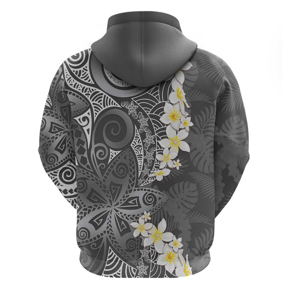 Gray Polynesian Tribal Frangipani Tropical Vibe Hoodie