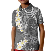 Gray Polynesian Tribal Frangipani Tropical Vibe Kid Polo Shirt