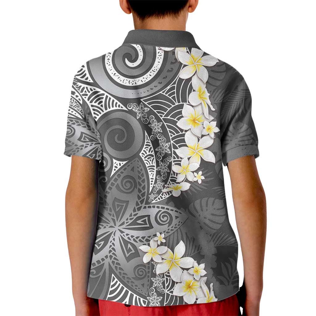 Gray Polynesian Tribal Frangipani Tropical Vibe Kid Polo Shirt