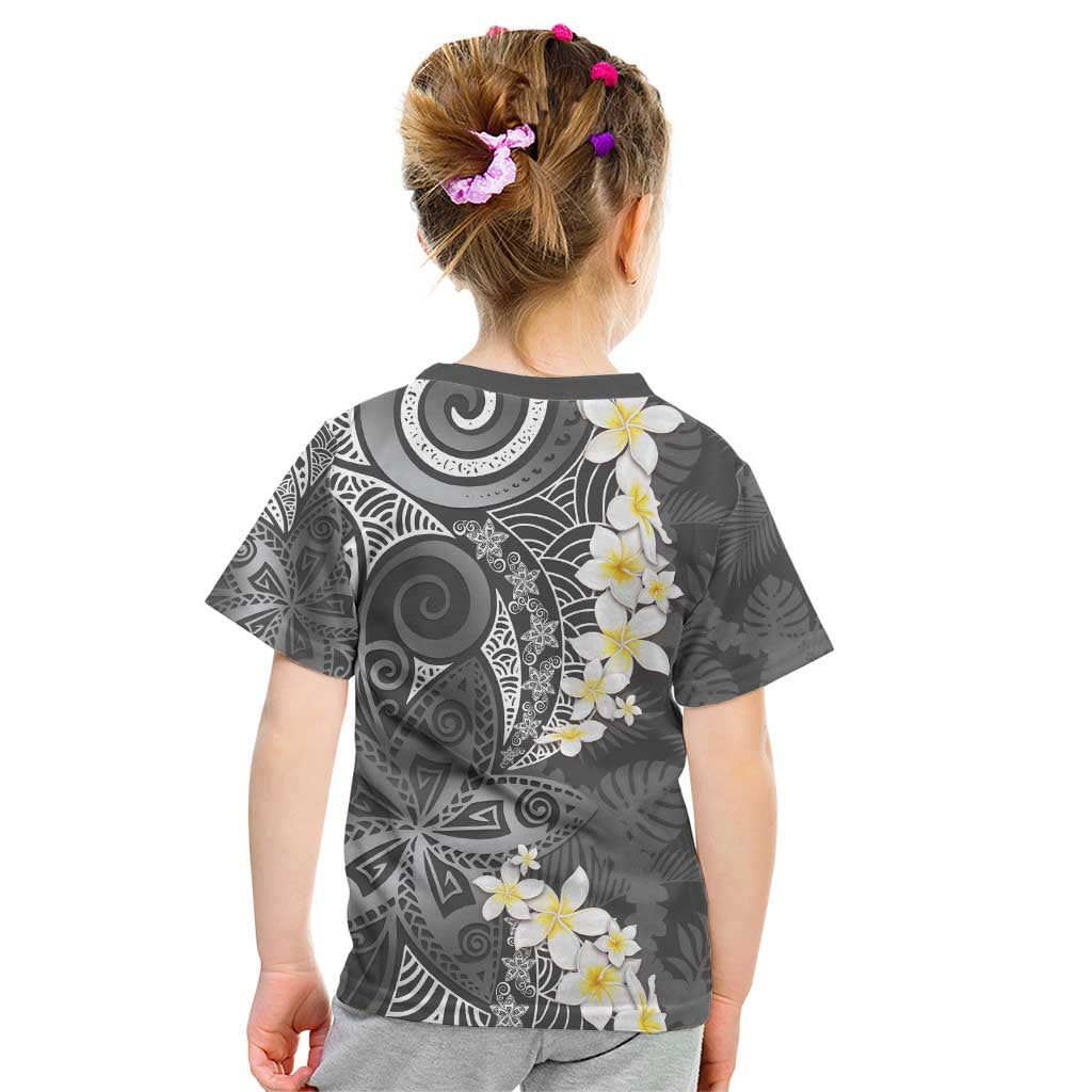 Gray Polynesian Tribal Frangipani Tropical Vibe Kid T Shirt
