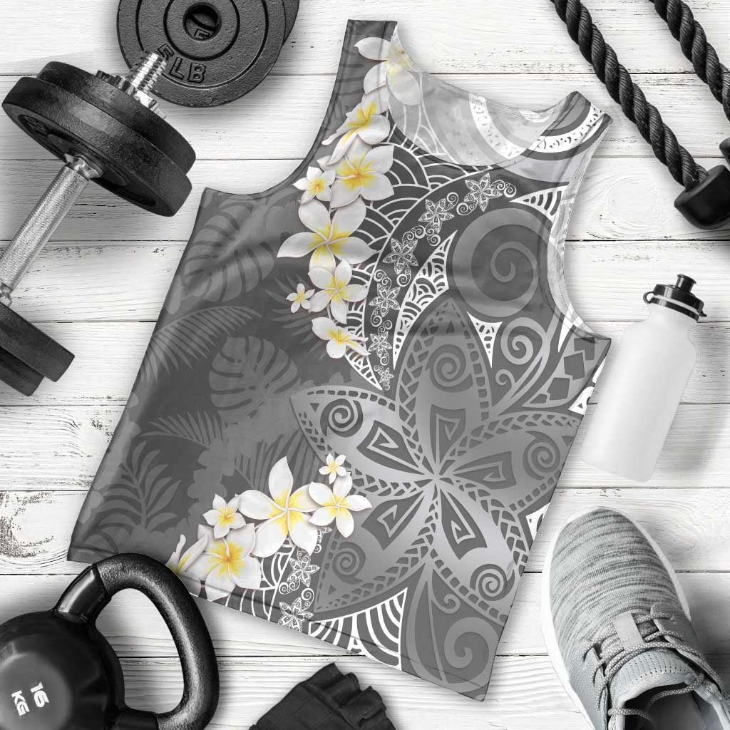 Gray Polynesian Tribal Frangipani Tropical Vibe Men Tank Top
