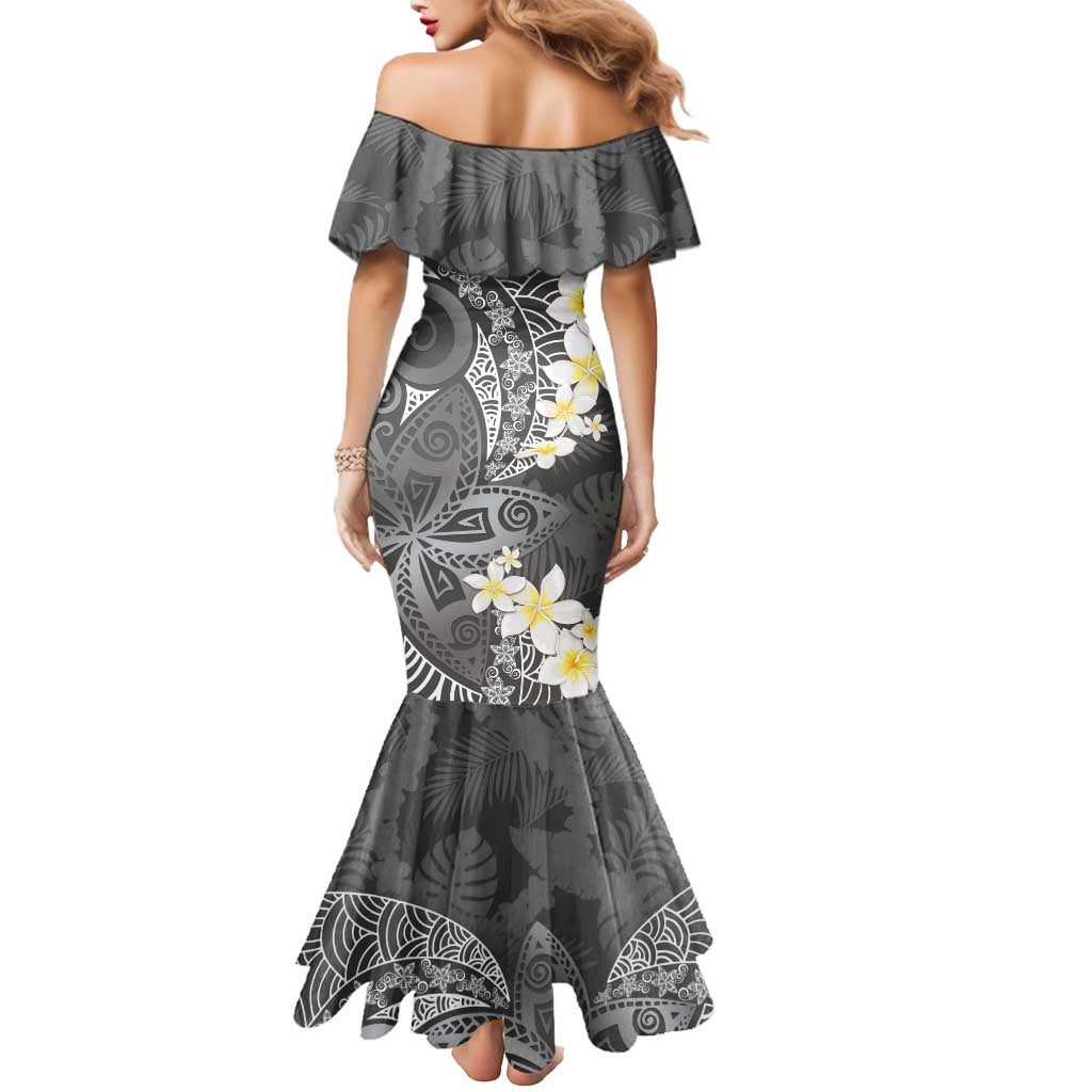 Gray Polynesian Tribal Frangipani Tropical Vibe Mermaid Dress
