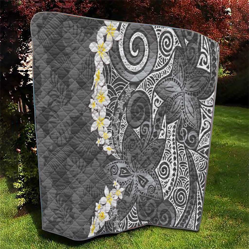 Gray Polynesian Tribal Frangipani Tropical Vibe Quilt