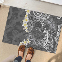 Gray Polynesian Tribal Frangipani Tropical Vibe Rubber Doormat