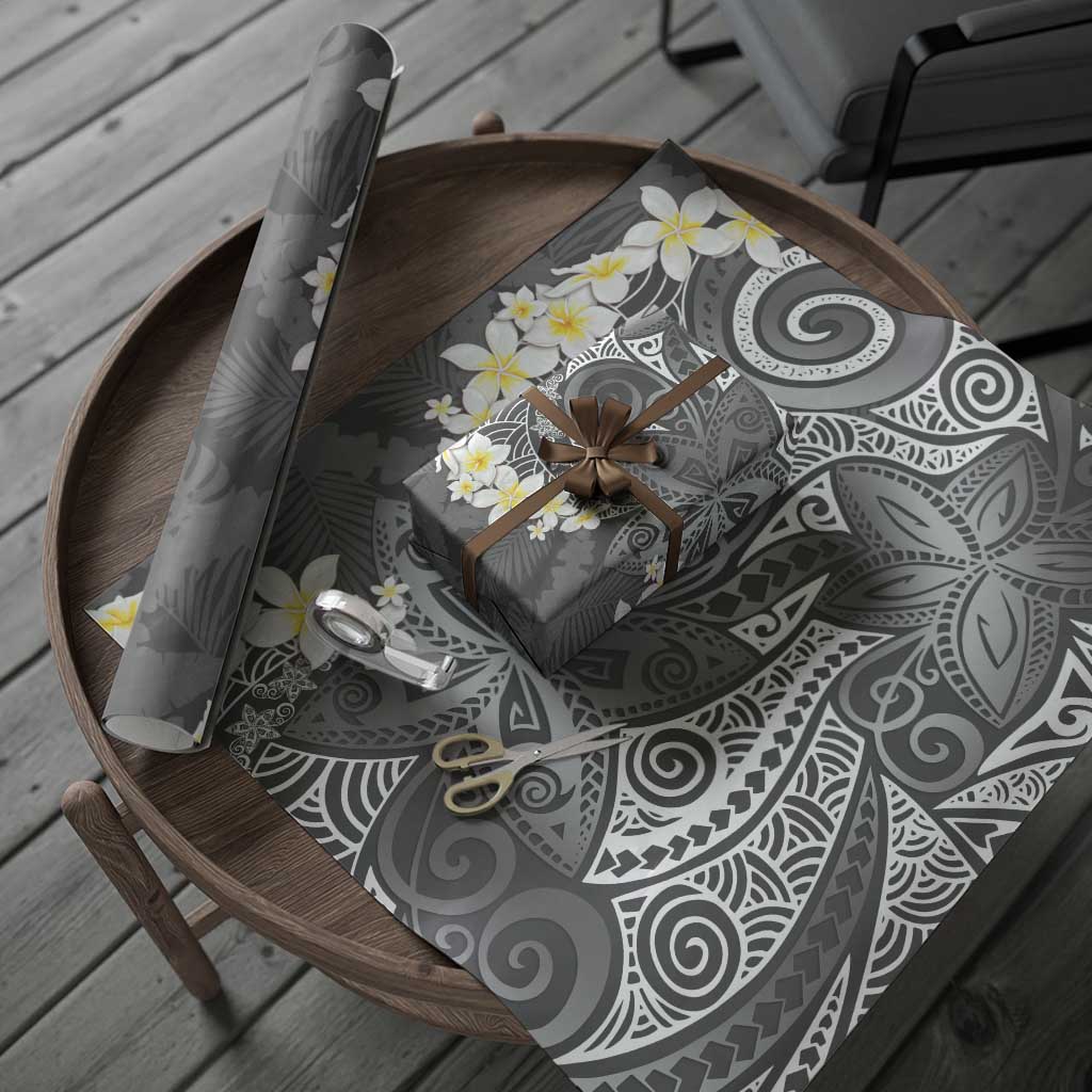 Gray Polynesian Tribal Frangipani Tropical Vibe Wrapping Paper - Polynesian Pride