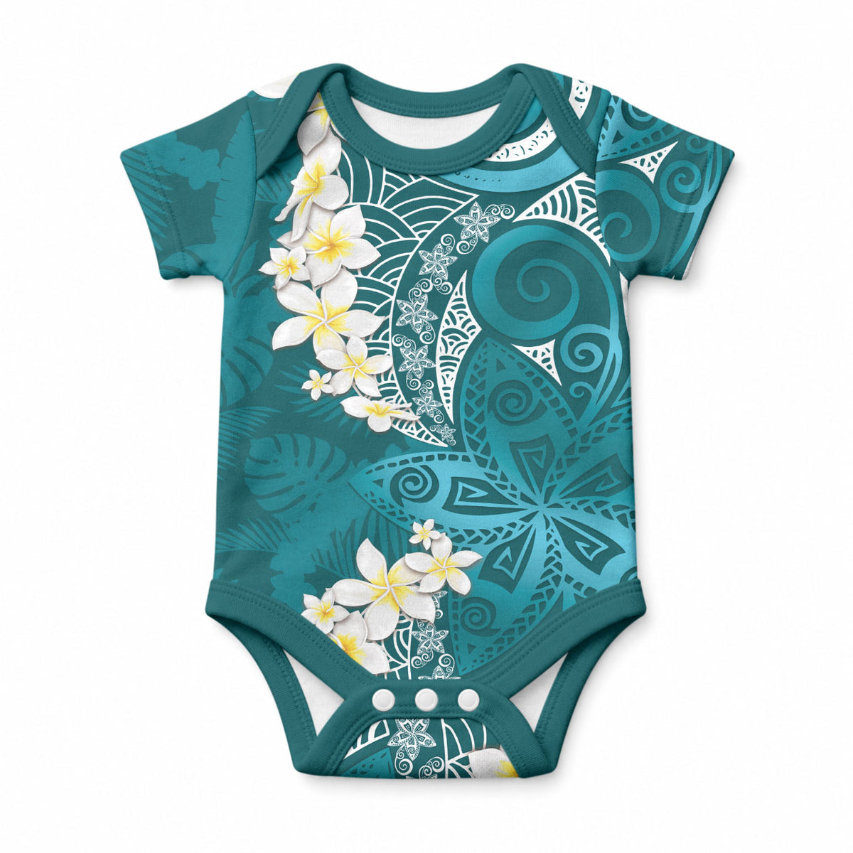 Cyan Polynesian Tribal Frangipani Tropical Vibe Baby Onesie LT14 Cyan - Polynesian Pride