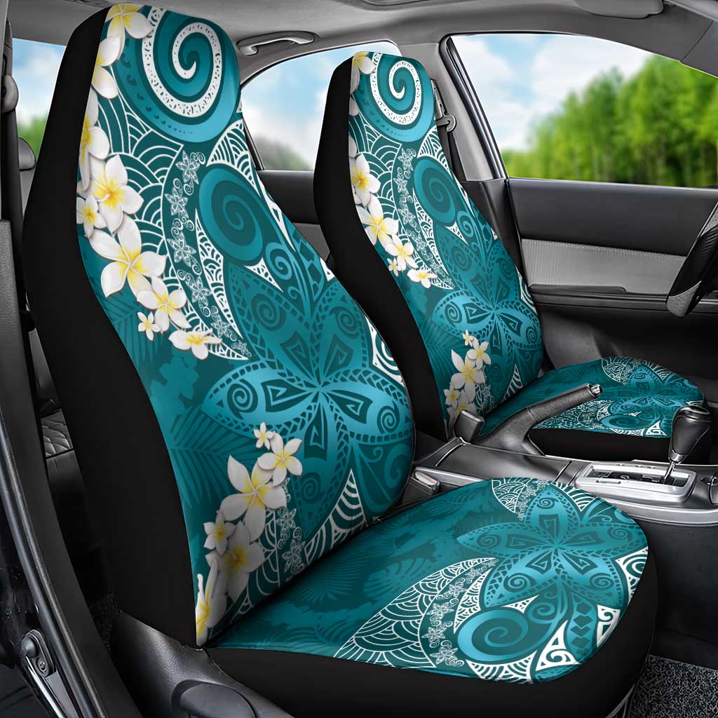 Cyan Polynesian Tribal Frangipani Tropical Vibe Car Seat Cover
