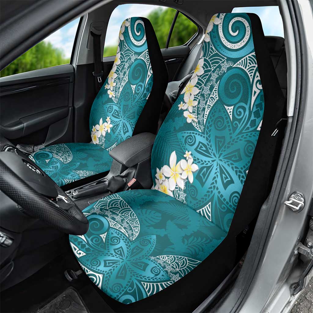Cyan Polynesian Tribal Frangipani Tropical Vibe Car Seat Cover