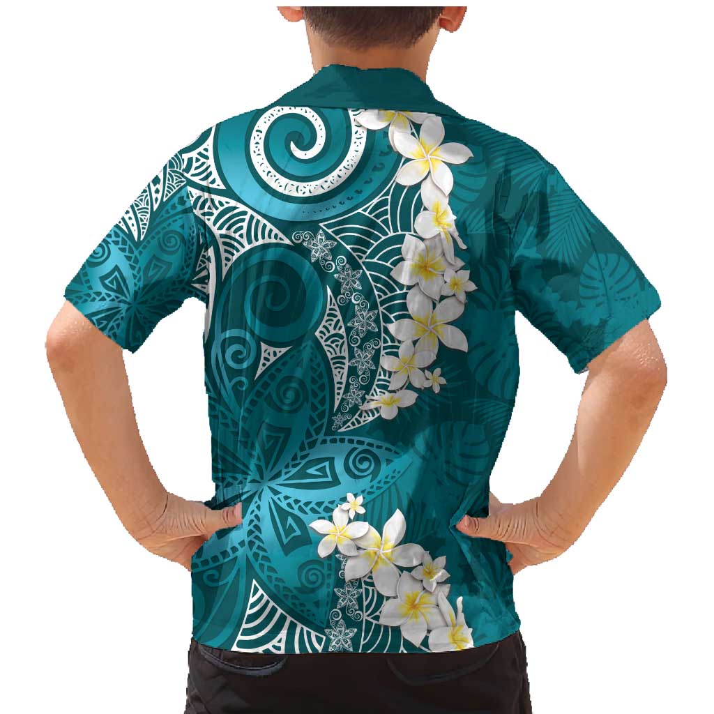 Cyan Polynesian Tribal Frangipani Tropical Vibe Family Matching Mermaid Dress and Hawaiian Shirt LT14 - Polynesian Pride