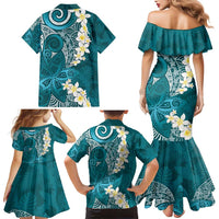 Cyan Polynesian Tribal Frangipani Tropical Vibe Family Matching Mermaid Dress and Hawaiian Shirt LT14 - Polynesian Pride