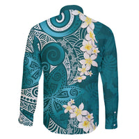 Cyan Polynesian Tribal Frangipani Tropical Vibe Family Matching Off The Shoulder Long Sleeve Dress and Hawaiian Shirt LT14 - Polynesian Pride