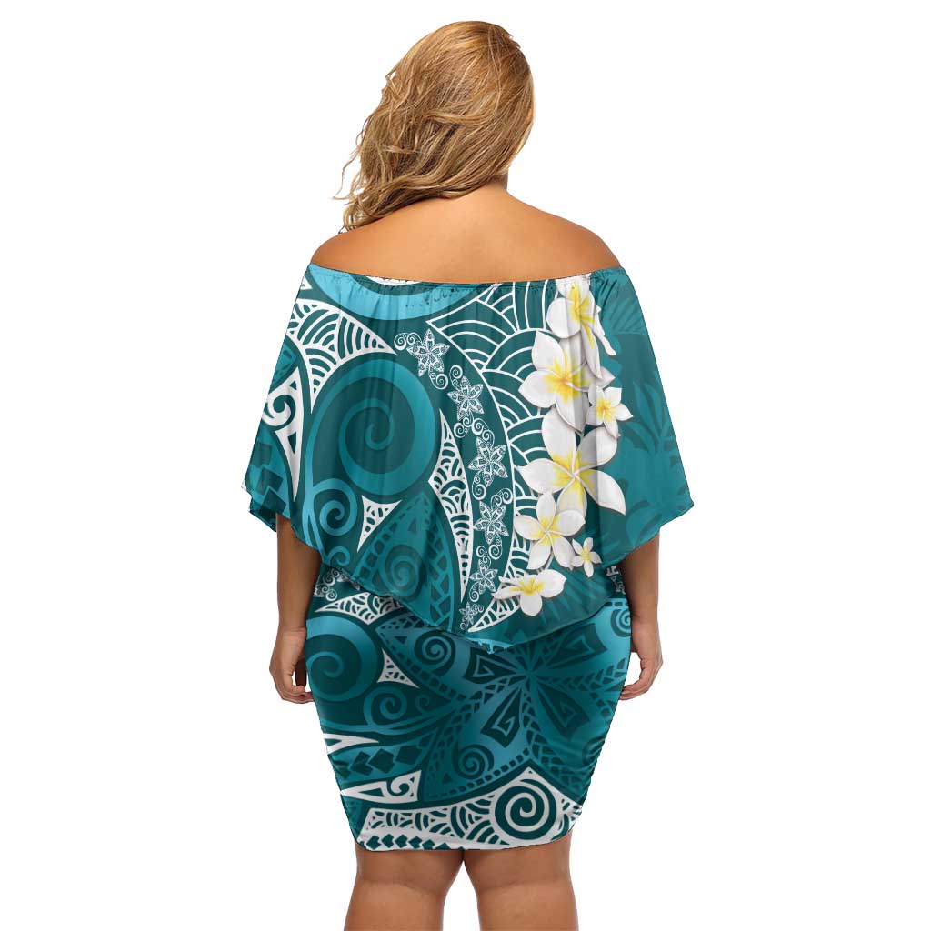 Cyan Polynesian Tribal Frangipani Tropical Vibe Family Matching Off Shoulder Short Dress and Hawaiian Shirt LT14 - Polynesian Pride
