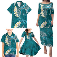 Cyan Polynesian Tribal Frangipani Tropical Vibe Family Matching Puletasi and Hawaiian Shirt LT14 - Polynesian Pride