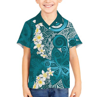 Cyan Polynesian Tribal Frangipani Tropical Vibe Family Matching Puletasi and Hawaiian Shirt LT14 Son's Shirt Cyan - Polynesian Pride