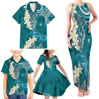 Cyan Polynesian Tribal Frangipani Tropical Vibe Family Matching Tank Maxi Dress and Hawaiian Shirt LT14 - Polynesian Pride