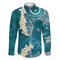 Cyan Polynesian Tribal Frangipani Tropical Vibe Family Matching Tank Maxi Dress and Hawaiian Shirt LT14 Dad's Shirt - Long Sleeve Cyan - Polynesian Pride