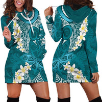Cyan Polynesian Tribal Frangipani Tropical Vibe Hoodie Dress