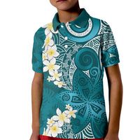 Cyan Polynesian Tribal Frangipani Tropical Vibe Kid Polo Shirt