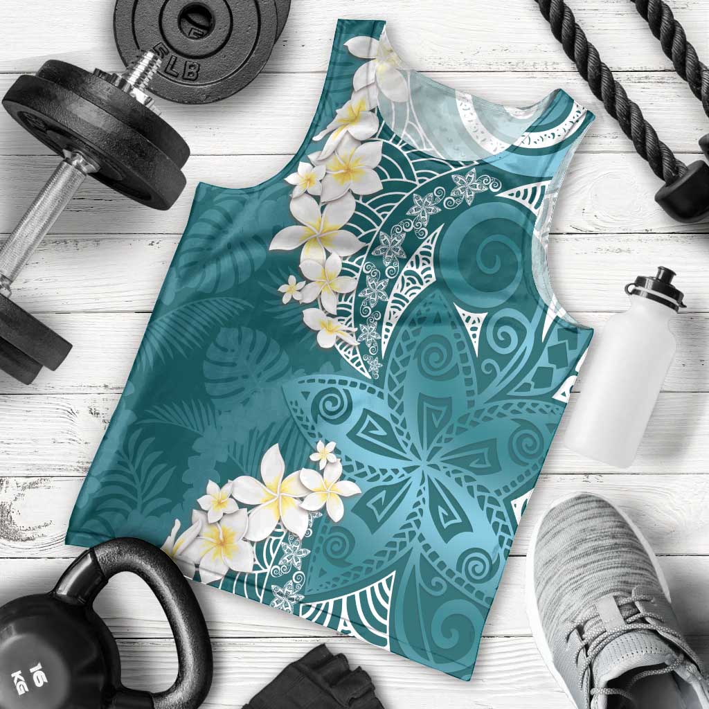 Cyan Polynesian Tribal Frangipani Tropical Vibe Men Tank Top