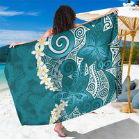 Cyan Polynesian Tribal Frangipani Tropical Vibe Sarong