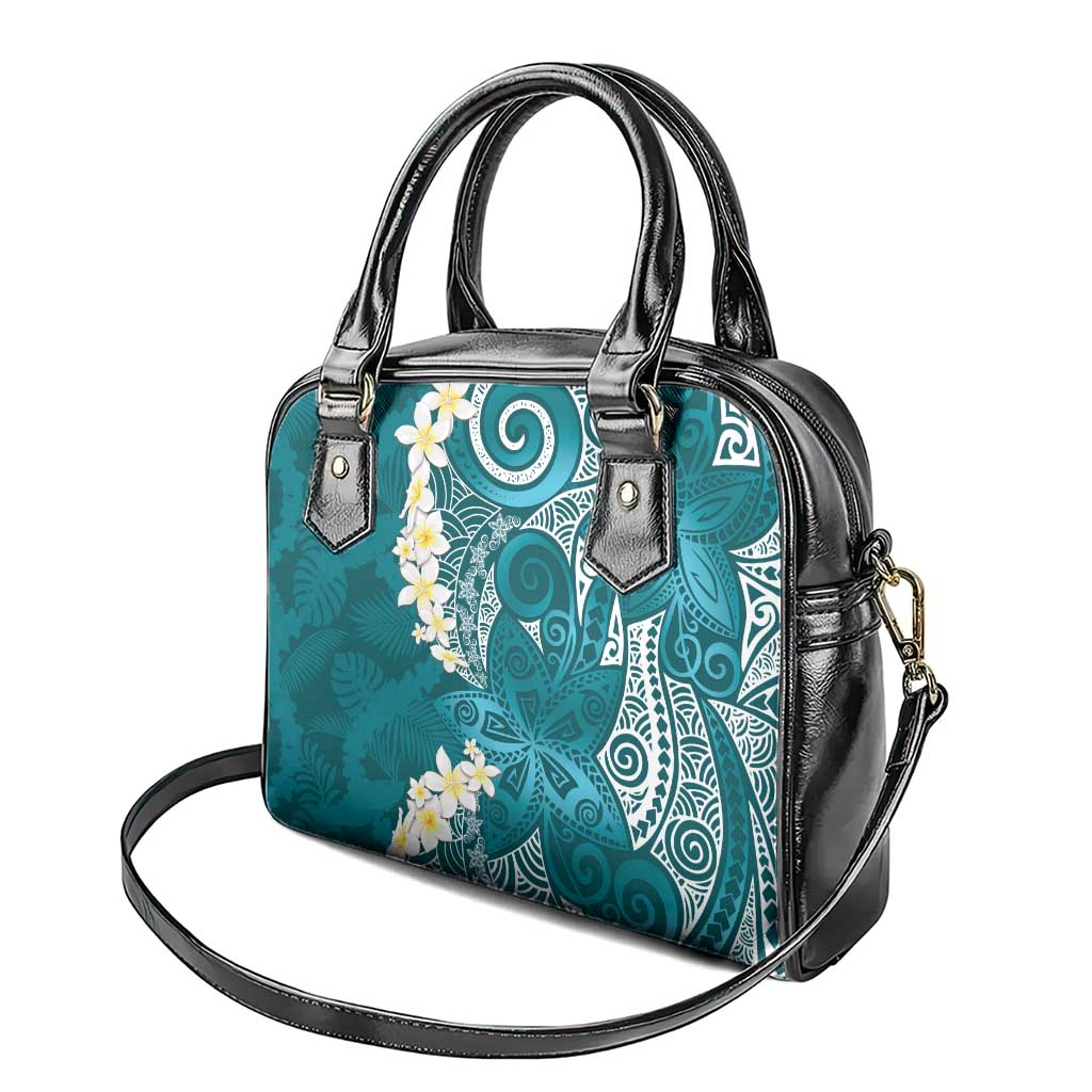 Cyan Polynesian Tribal Frangipani Tropical Vibe Shoulder Handbag