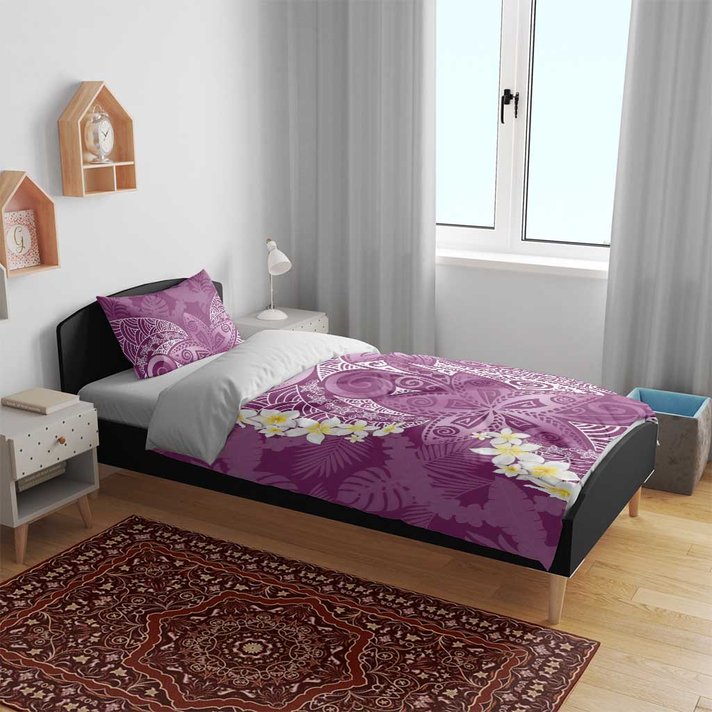 Pink Polynesian Tribal Frangipani Tropical Vibe Bedding Set