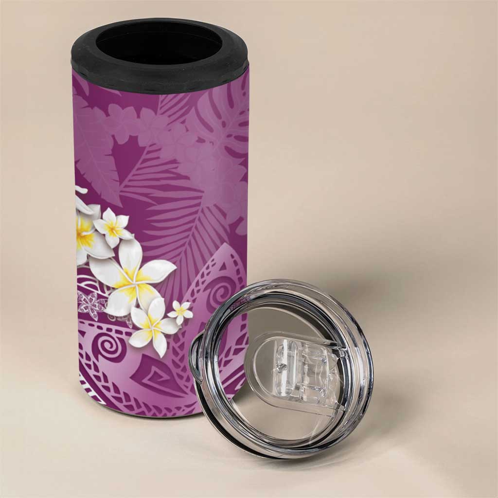 Pink Polynesian Tribal Frangipani Tropical Vibe 4 in 1 Can Cooler Tumbler