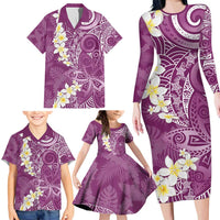 Pink Polynesian Tribal Frangipani Tropical Vibe Family Matching Long Sleeve Bodycon Dress and Hawaiian Shirt LT14 - Polynesian Pride
