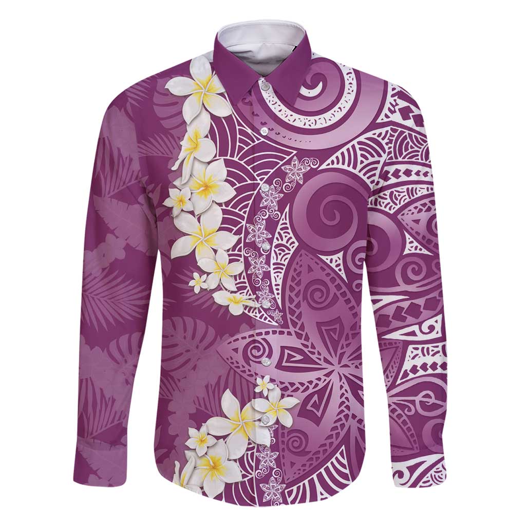 Pink Polynesian Tribal Frangipani Tropical Vibe Family Matching Mermaid Dress and Hawaiian Shirt LT14 Dad's Shirt - Long Sleeve Pink - Polynesian Pride